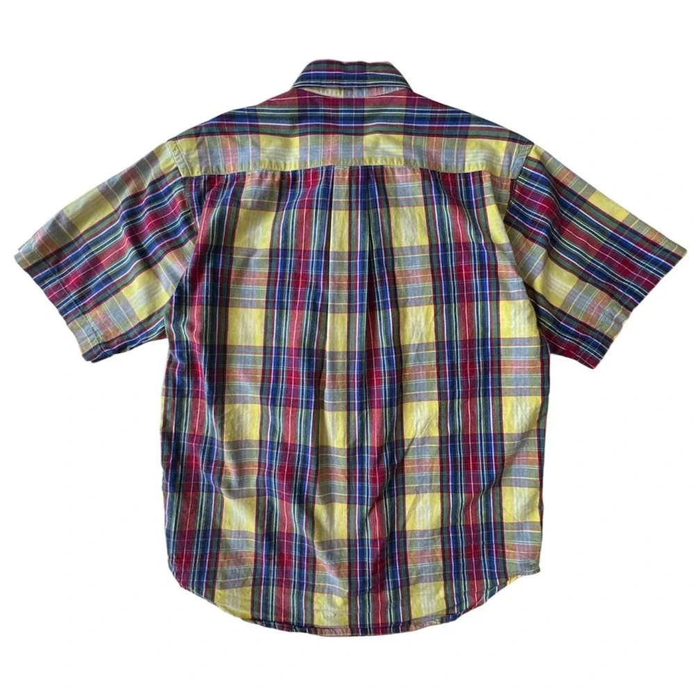 Ralph Lauren Shirt Plaid Short Sleeve Button Up Youth L Blue Red Green Yellow